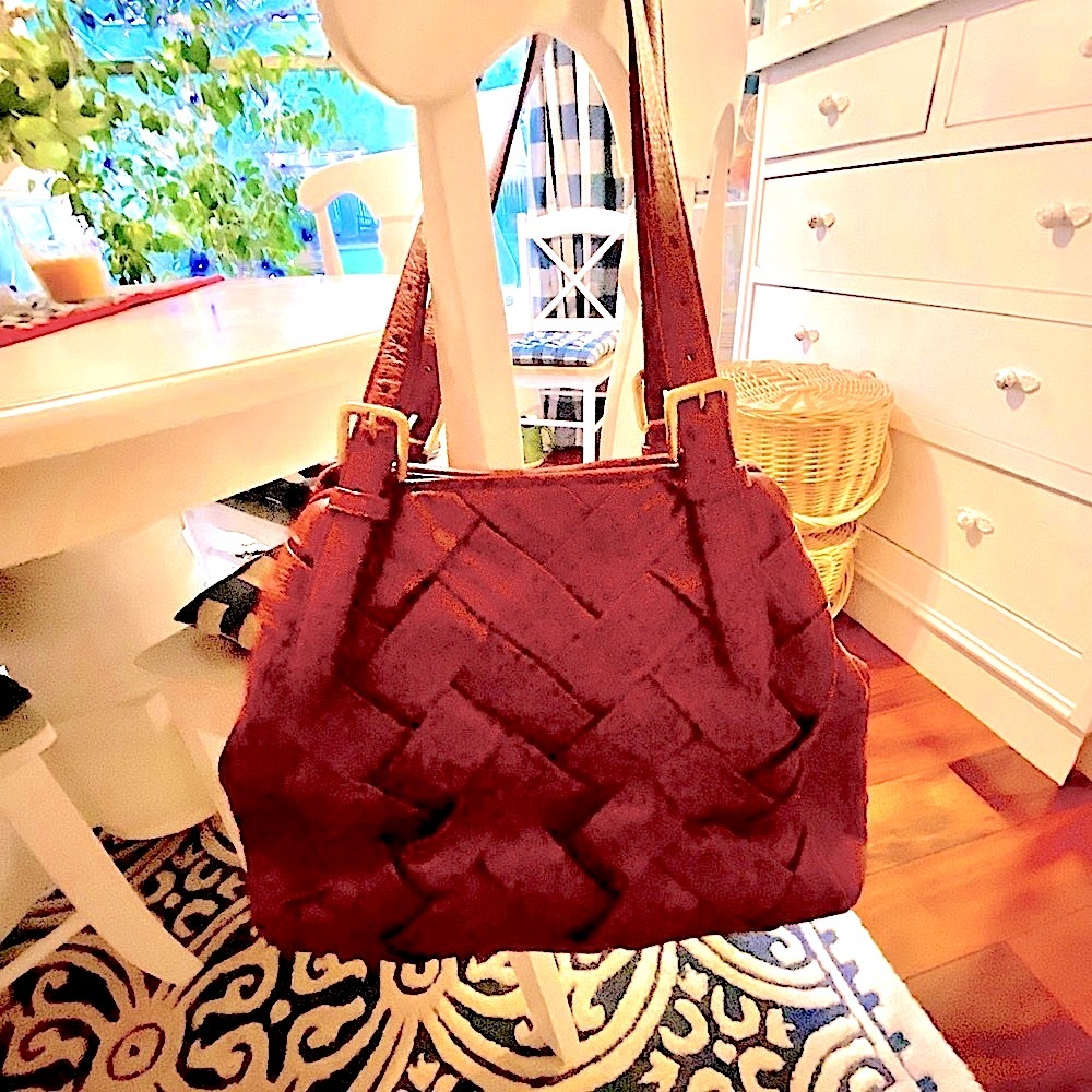 NWOT Cole Haan Burgandy Leather Woven Bag mint Cond.